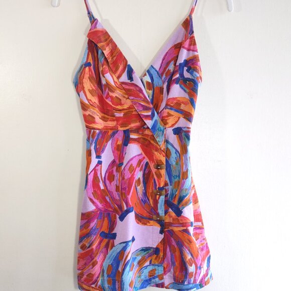 FARM RIO Colored Bananas Wrap Mini Dress Linen Festival Indie Tropical Size XS - Picture 3 of 11
